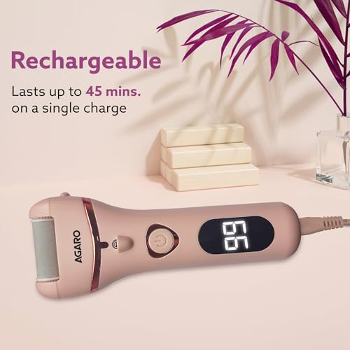 AGARO Callus Remover with 3 Interchangeable Head Rollers, Electronic Foot Scrubber For Callus & Dead Skin Removal, Pedicure Device, 2 Speed, Rechargeable Foot Care, Waterproof, CR1727, Pink|B0CR3XND7W