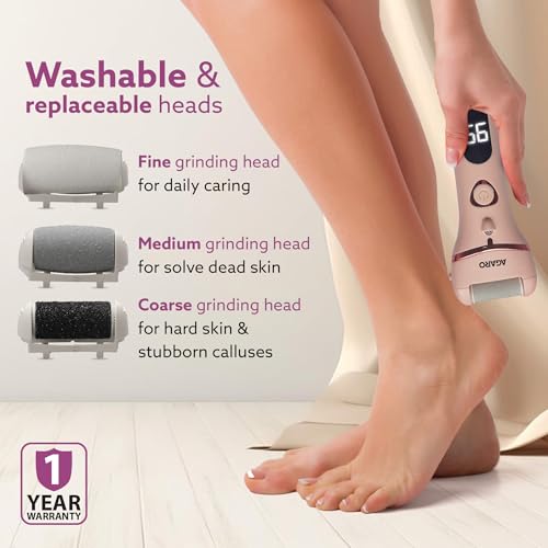 AGARO Callus Remover with 3 Interchangeable Head Rollers, Electronic Foot Scrubber For Callus & Dead Skin Removal, Pedicure Device, 2 Speed, Rechargeable Foot Care, Waterproof, CR1727, Pink|B0CR3XND7W