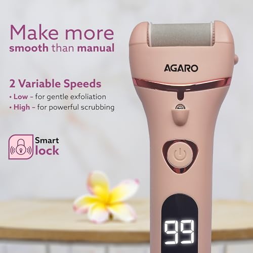 AGARO Callus Remover with 3 Interchangeable Head Rollers, Electronic Foot Scrubber For Callus & Dead Skin Removal, Pedicure Device, 2 Speed, Rechargeable Foot Care, Waterproof, CR1727, Pink|B0CR3XND7W