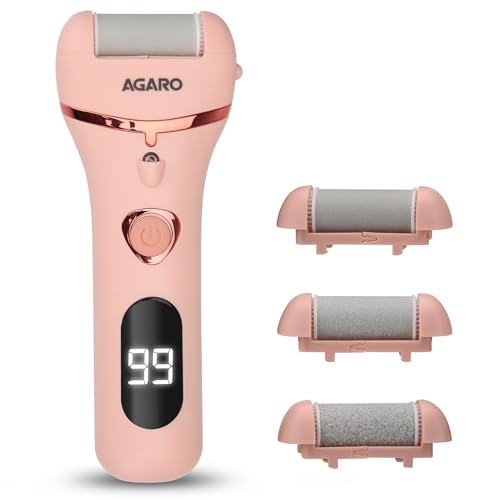 AGARO Callus Remover with 3 Interchangeable Head Rollers, Electronic Foot Scrubber For Callus & Dead Skin Removal, Pedicure Device, 2 Speed, Rechargeable Foot Care, Waterproof, CR1727, Pink|B0CR3XND7W