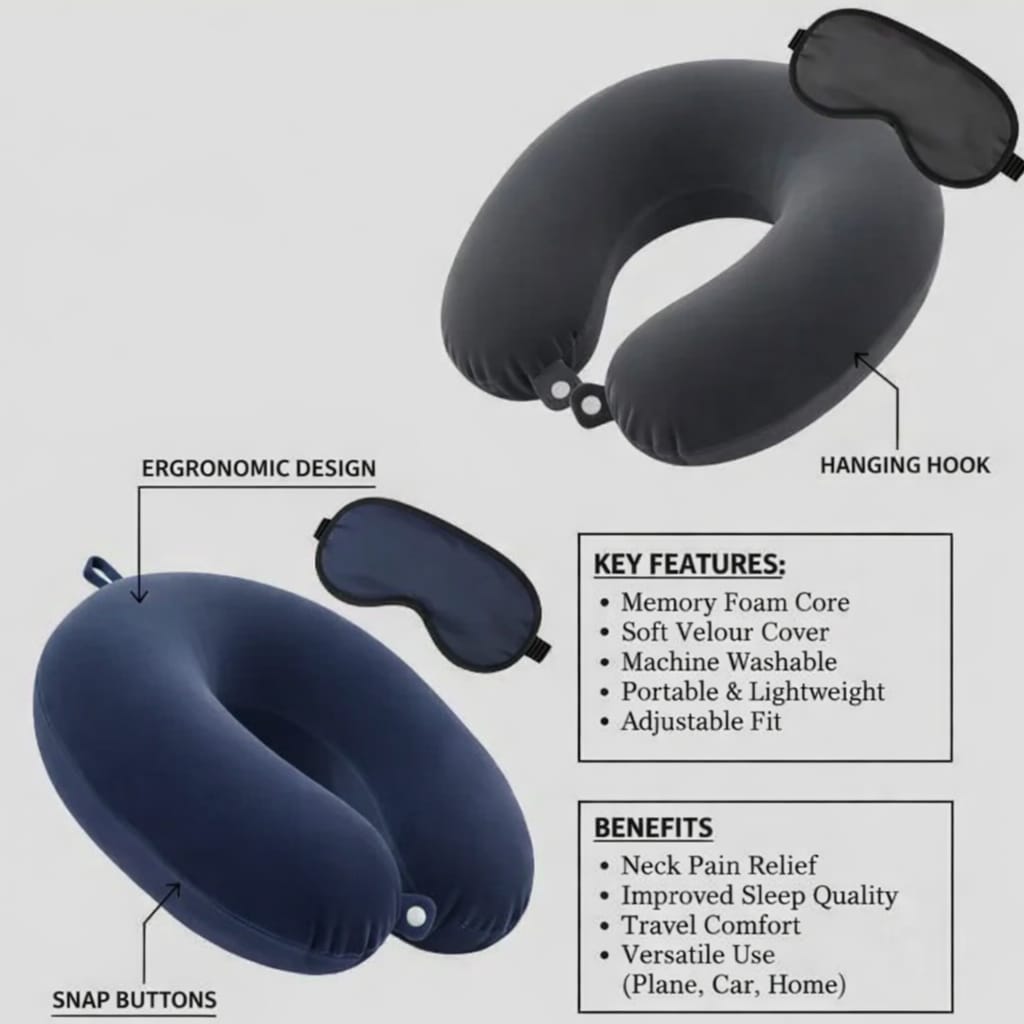 Neck Pillow with Eye Mask – Ultimate Travel Comfort